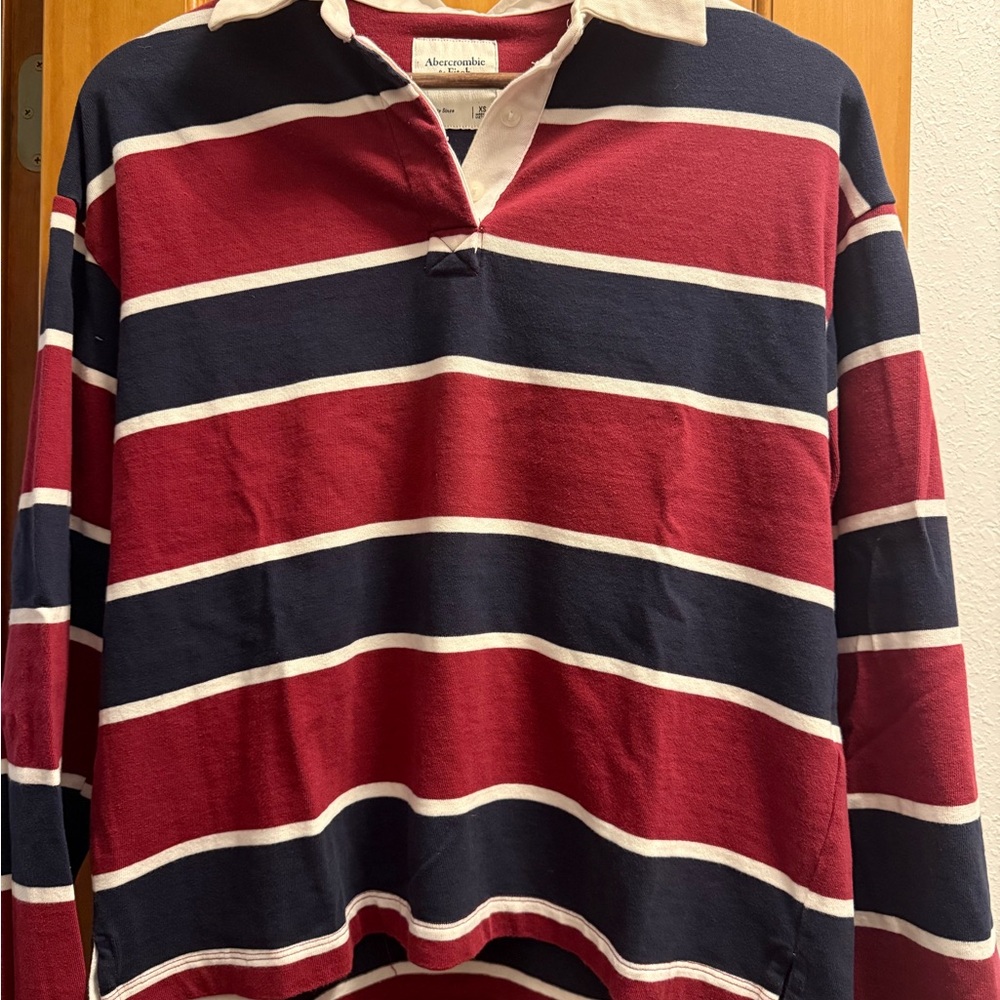 Abercrombie & Fitch Maroon and Navy Striped Polo